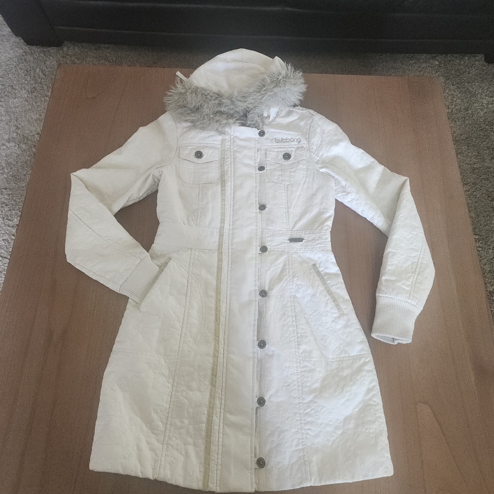 RARE Billabong Quilted Winter Coat With Faux Fur Lined Hood